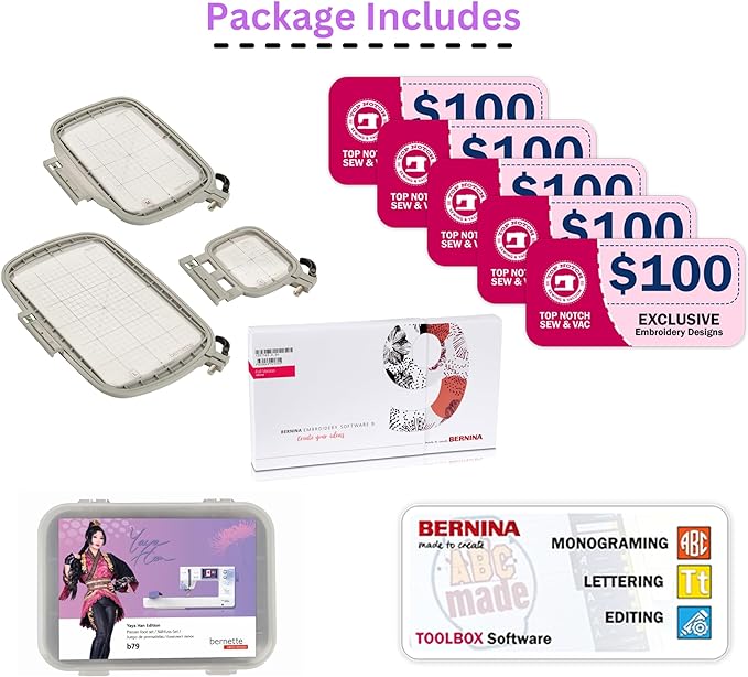 Bernette 79 Yaya Han Edition Sewing and Embroidery Machine Deluxe Bundle for Experts and Beginners Sewing Machine