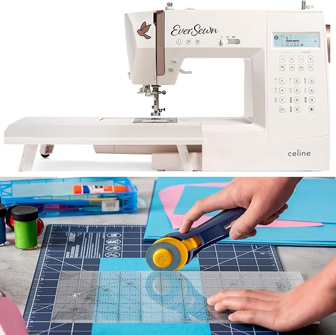 EverSewn Ce line Sewing Machine Bundle with Quilting and Sewing Kit - 1 Rotary Cutter, 1 Rotary Mat and 1 Non-Slip Frosted Acrylic Ruler for Creative Sewing Enthusiasts