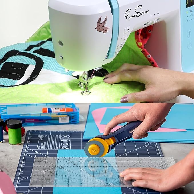 EverSewn Charlotte: 80-Stitch Computerized, Professional Quilting & Sewing Machine Bundle with Quilting and Sewing Kit - 1 Rotary Cutter, 1 Rotary Mat and 1 Non-Slip Frosted Acrylic Ruler