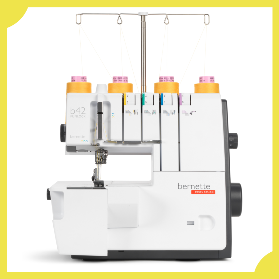 Bernette B42 Funlock Coverstitch Machine Bundle with Rotary Cutter, Scissors, Thread Set, and Cutting Mat