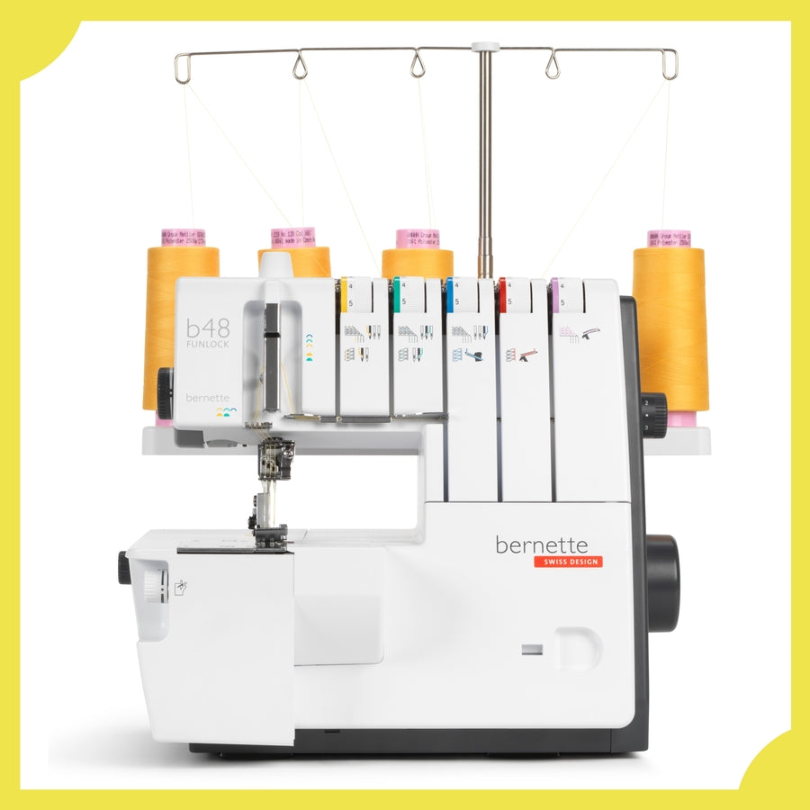 Bernette B48 Funlock Coverstitch Overlock Serger Bundle with Scissors, Rotary Cutter, Threads Bundle and Self Healing Foldable Cutting Mat