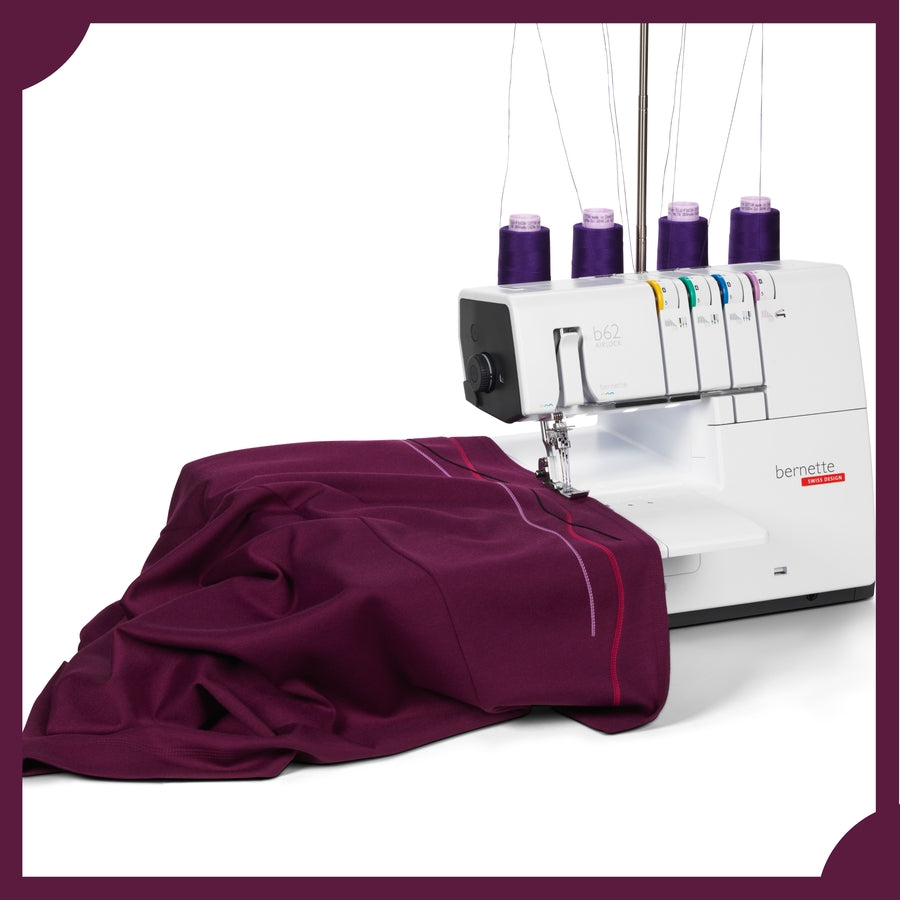 Bernette B62 Airlock Coverstitch Machine Bundle with Air Threader, Rotary Cutter, Scissors, Thread Set, and Cutting Mat