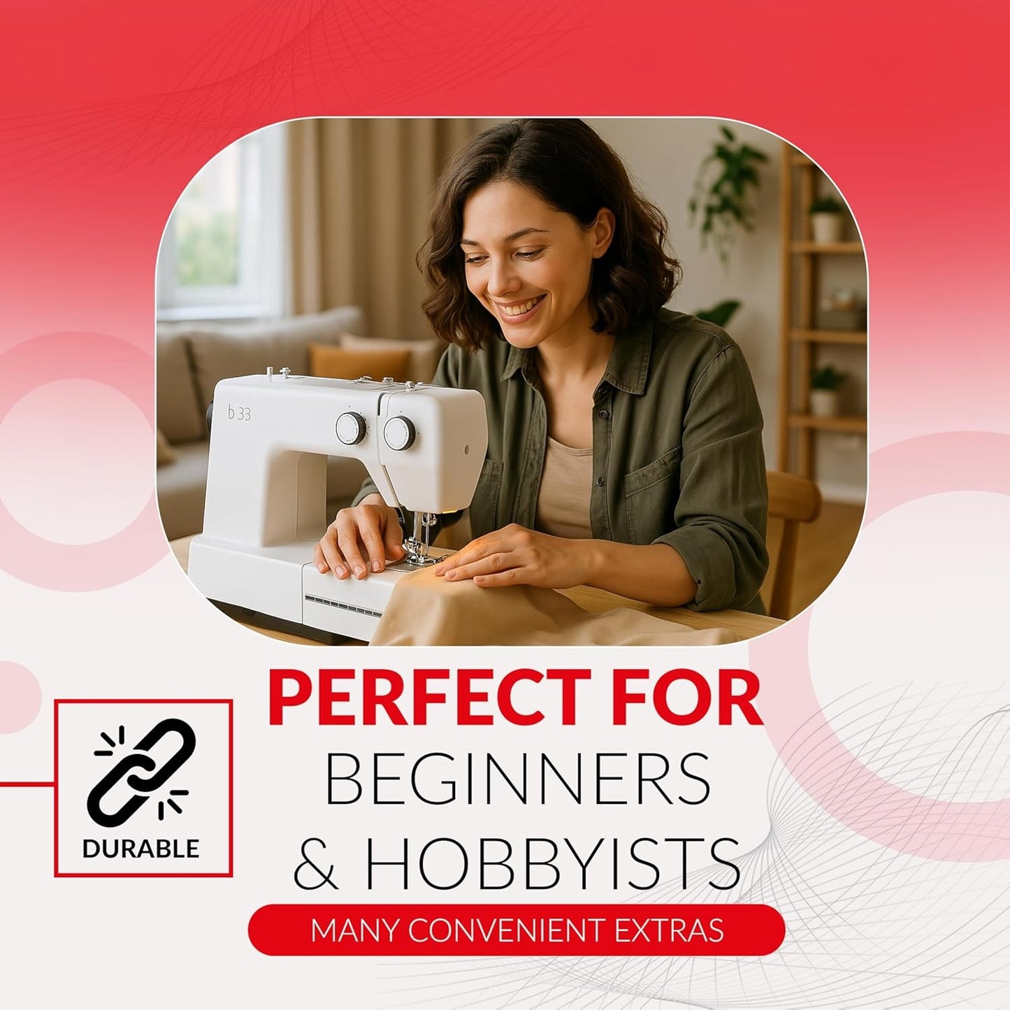 Bernette B33 Complete Sewing Machine Kit with 23 Stitches, LED Light, Rotary Mat, Scissors & Full Accessories Set