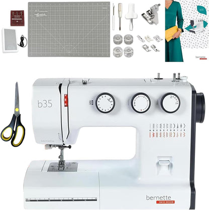 Bernette B35 Complete Sewing Machine Kit with 23 Stitches, Presser Feet, Cutting Mat, Scissors, and Sewing Accessories