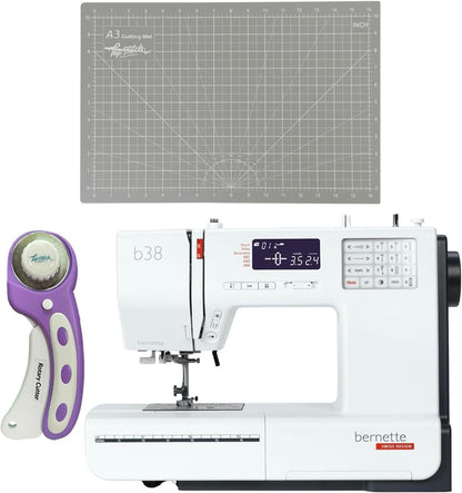 Bernette B38 Computerized Quilting & Embroidery Sewing Machine Set with Rotary Cutter and Cutting Mat