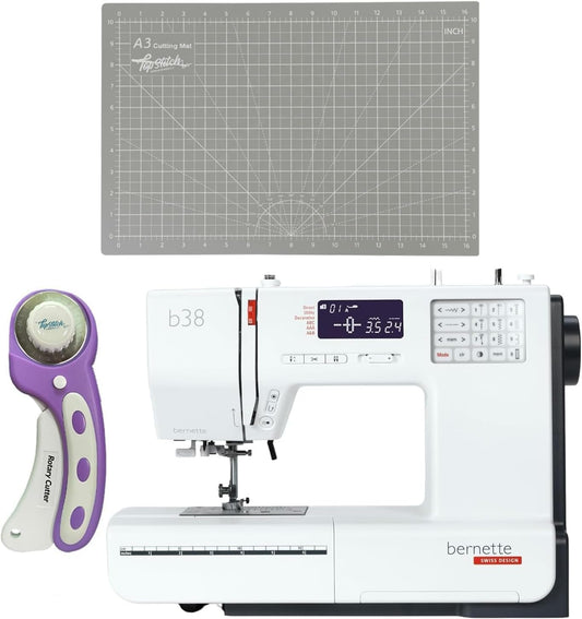Bernette B38 Computerized Quilting & Embroidery Sewing Machine Set with Rotary Cutter and Cutting Mat
