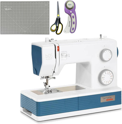 Bernette b05 Academy Heavy Duty Sewing Machine Bundle – Includes Extension Table, Rotary Cutter, Scissors, and Presser Foot Kit