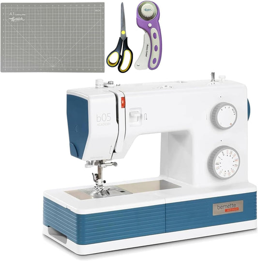 Bernette b05 Academy Heavy Duty Sewing Machine Bundle – Includes Extension Table, Rotary Cutter, Scissors, and Presser Foot Kit