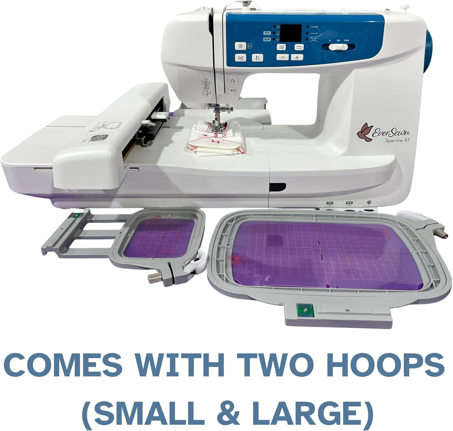 EverSewn Sparrow X2 Sewing & Embroidery Machine Bundle Deal – Includes Two Hoops, Cutting Tools & Accessories