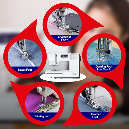Bernette B38 Computerized Sewing Machine with Extension Table, Rotary Cutter, Scissors & Deluxe Presser Foot Kit