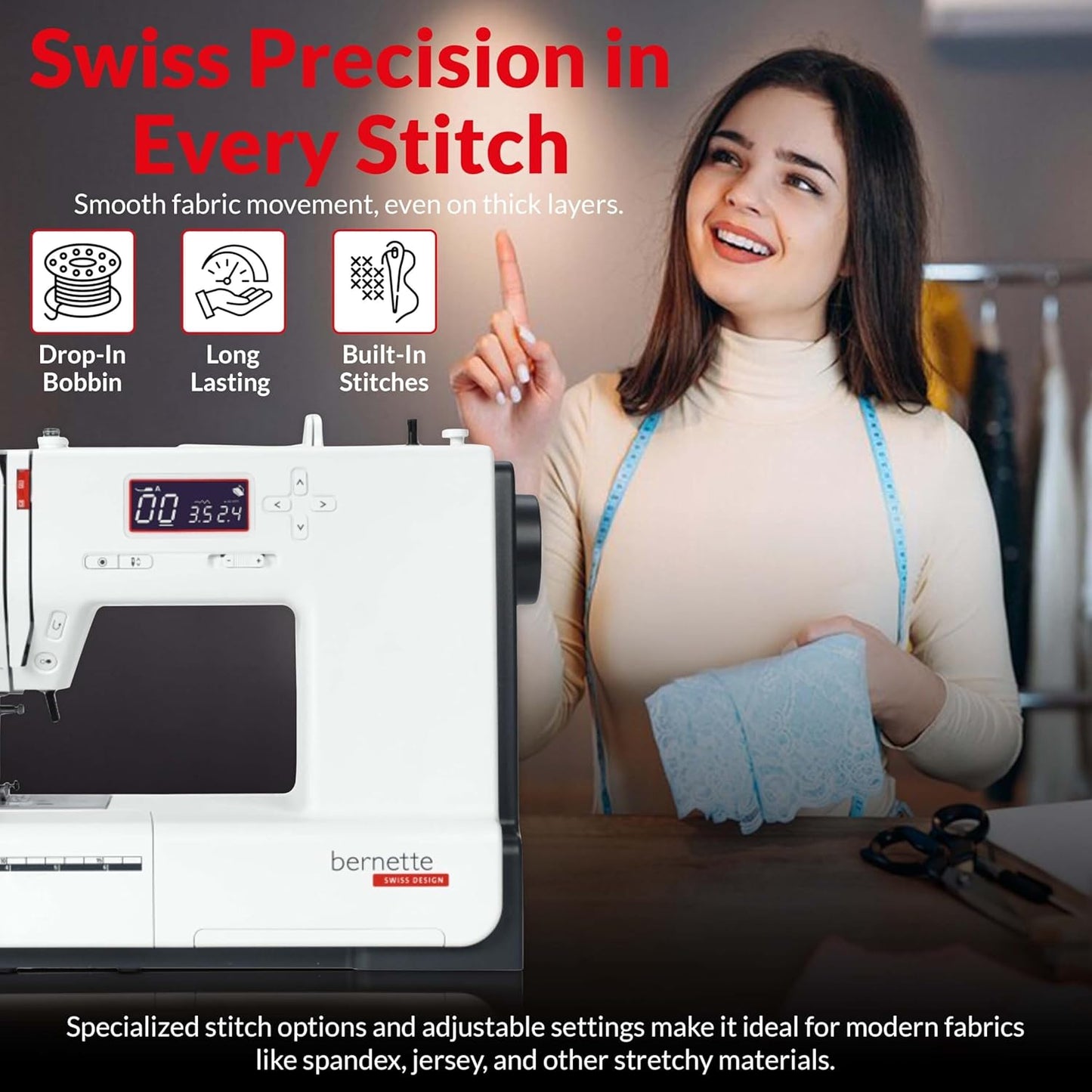 Bernette B37 Computerized Sewing Machine Bundle with 50 Stitches, Quilting Kit, LCD Display & Free Bernette Tote Bag