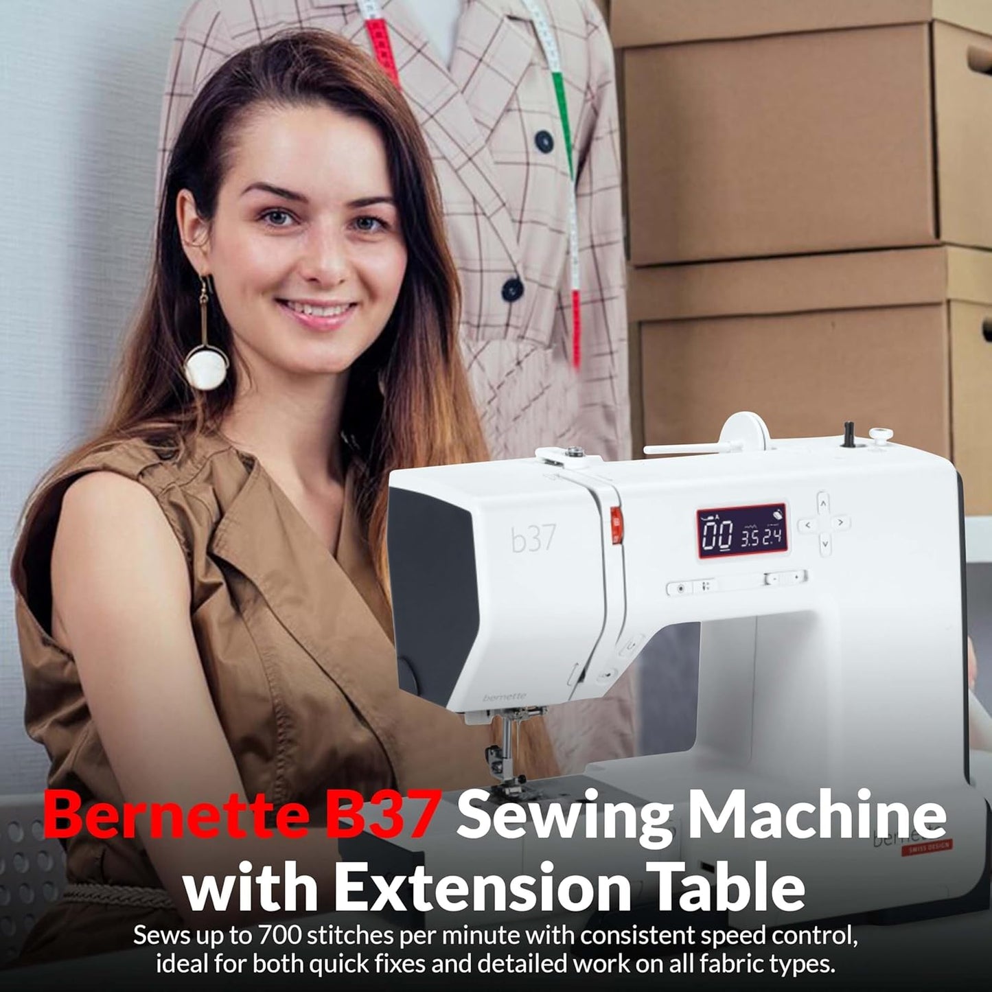 Bernette B37 Computerized Sewing Machine Bundle with 50 Stitches, Quilting Kit, LCD Display & Free Bernette Tote Bag