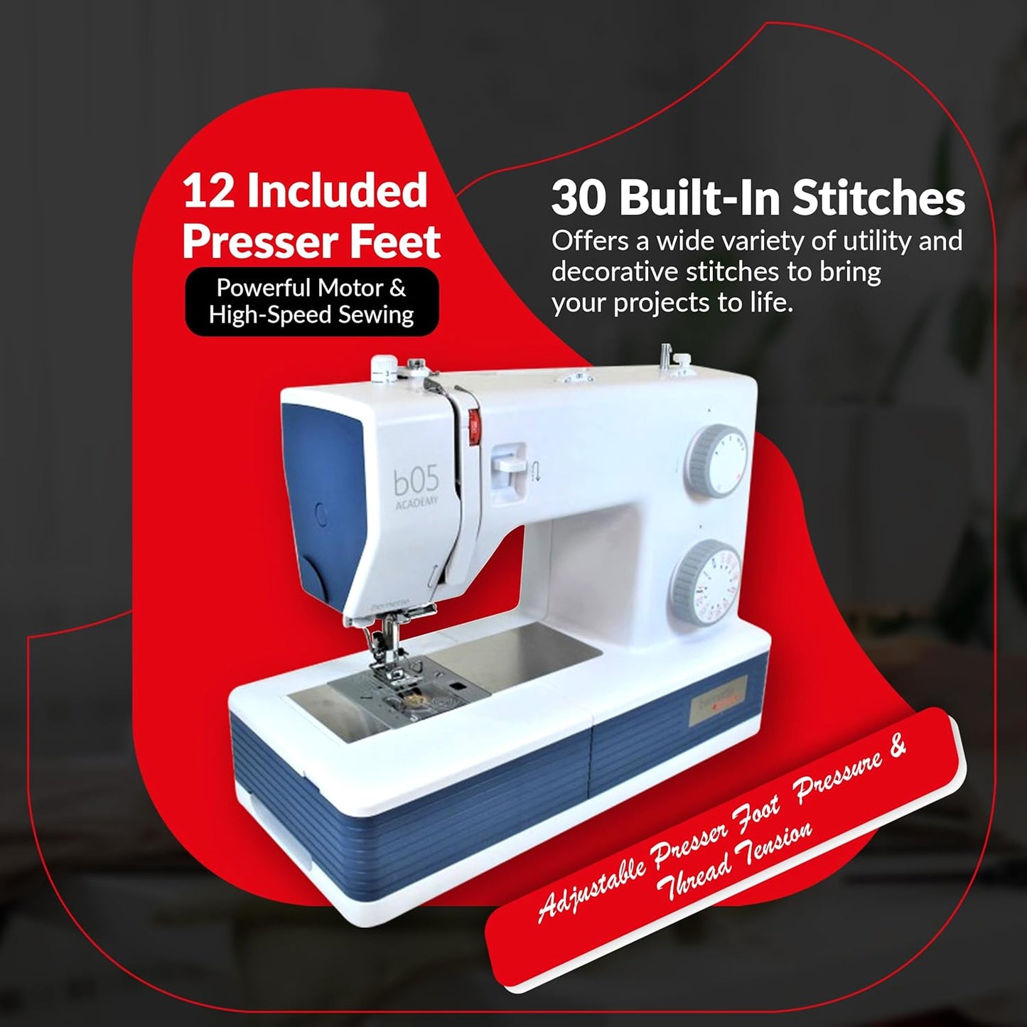 Bernette B05 Academy Sewing Machine Bundle with 30 Stitches, 12 Presser Feet, Extension Table & Exclusive Bernette Tote Bag
