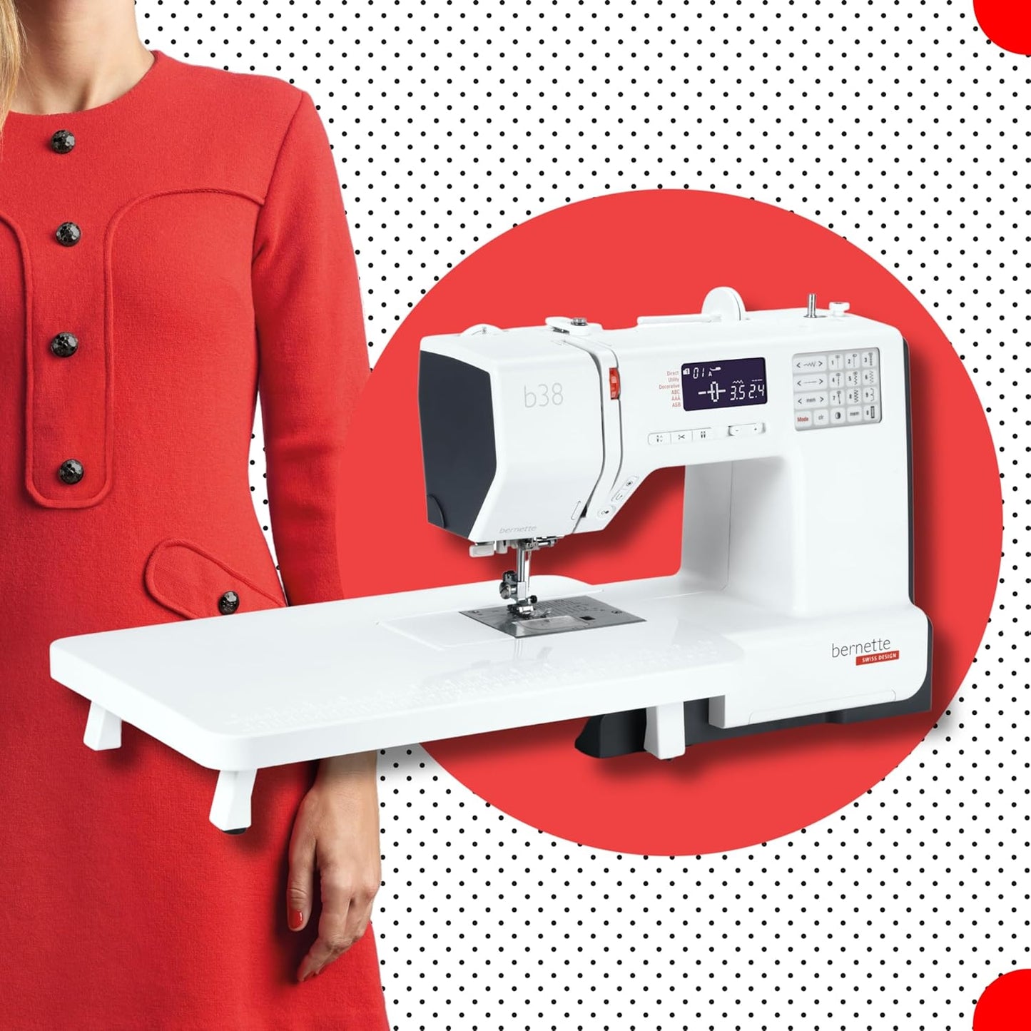 Bernette B38 Computerized Sewing Machine Bundle with 394 Stitches, 8 Buttonholes, Extension Table & Free Bernette Tote Bag