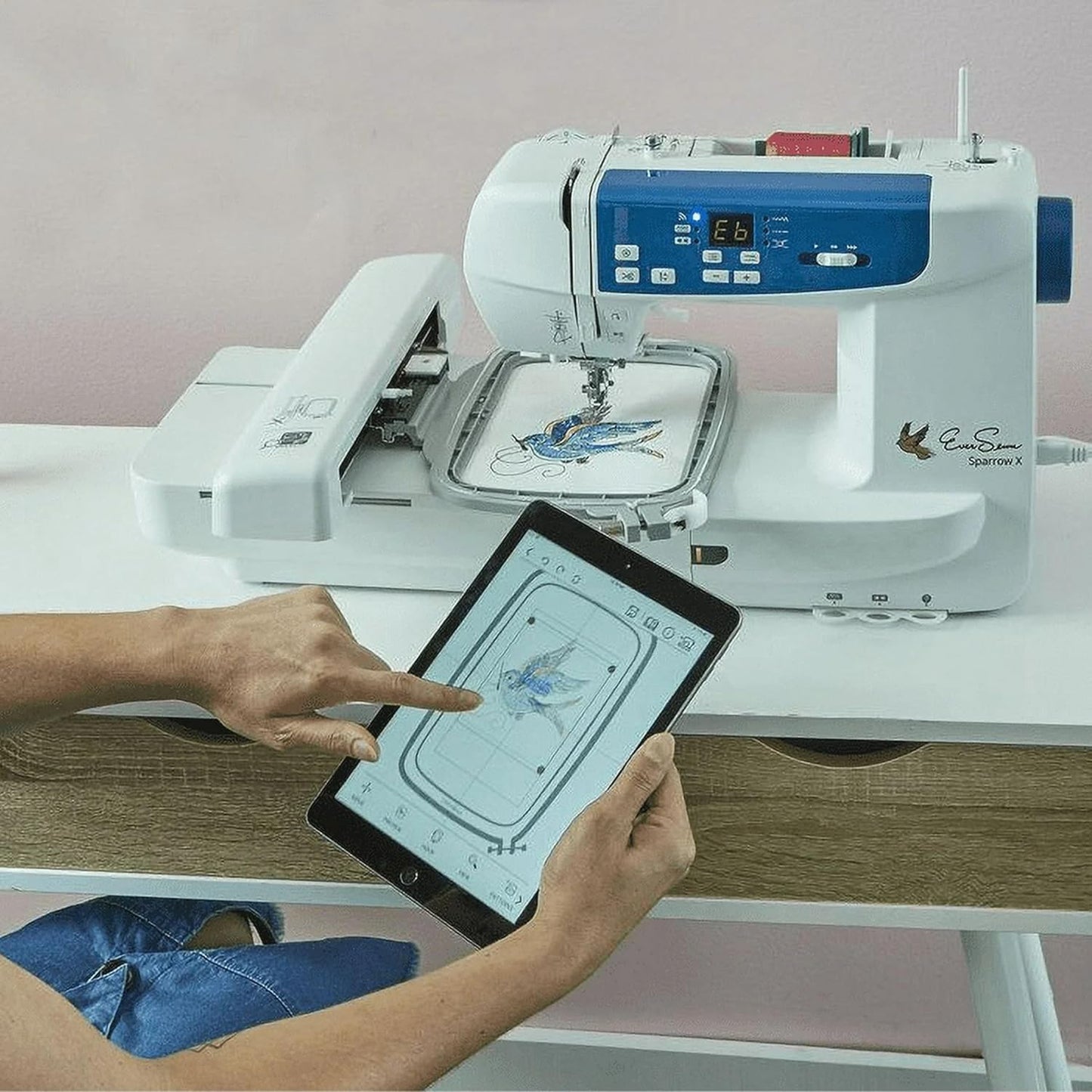 EverSewn Sparrow X2 Sewing & Embroidery Machine Bundle Deal – Includes Two Hoops, Cutting Tools & Accessories