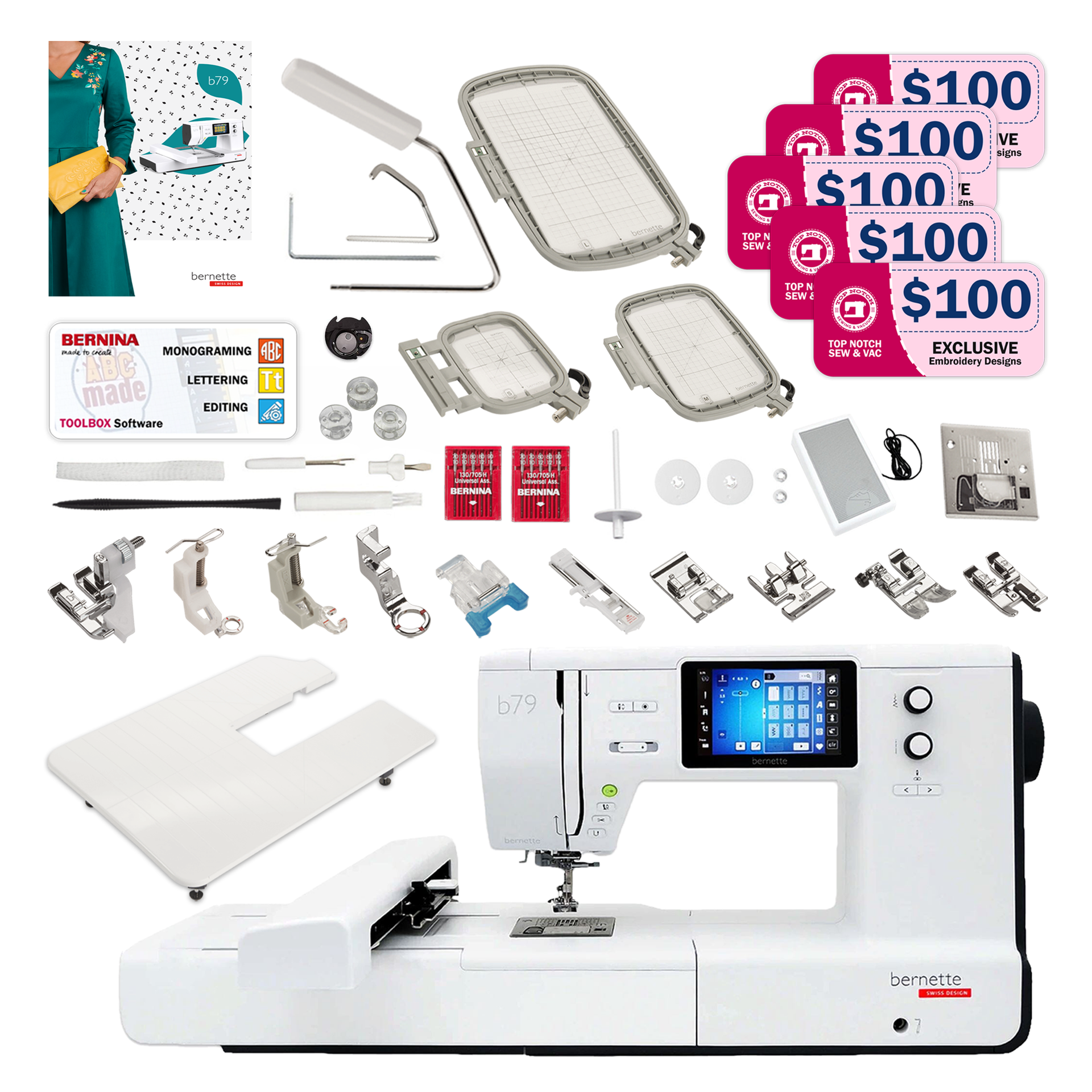 Bernette B70 Embroidery Machine with $300 Worth of Tools and Accessories - Embroidery  Machine for beginners and Experts 