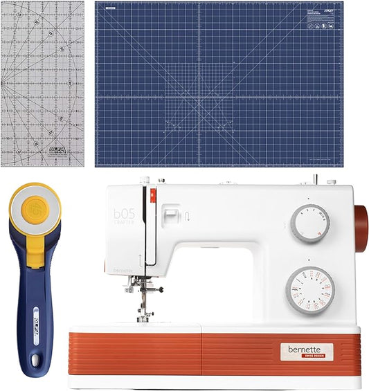 Bernette b05 Crafter Sewing Machine Bundle with Quilting and Sewing Kit - 1 Rotary Cutter, 1 Rotary Mat and 1 Non-Slip Frosted Acrylic Ruler for Creative Sewing Enthusiasts