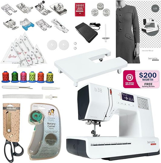 Bernette B38 Affordable Computerized Sewing Machine with $200 Quilting Bundle - Heavy-Duty Performance, Versatile for Experts and Beginners - Precision Craftsmanship for Creative Excellence