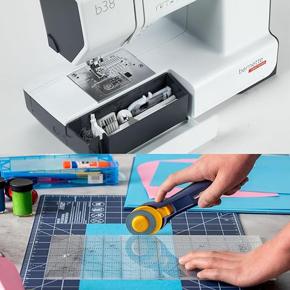 Bernette B38 Affordable Computerized Sewing Machine with Quilting and Sewing Kit - 1 Rotary Cutter, 1 Rotary Mat and 1 Non-Slip Frosted Acrylic Ruler for Creative Sewing Enthusiasts