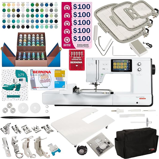Bernette B79 Sewing & Embroidery Machine - Deluxe Embroidery Design Tools Bundle (Over $500 Embroidery Design Tools and 60 pcs Thread)