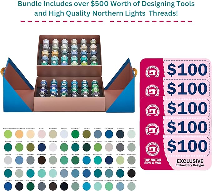 Bernette B79 Sewing & Embroidery Machine - Deluxe Embroidery Design Tools Bundle (Over $500 Embroidery Design Tools and 60 pcs Thread)