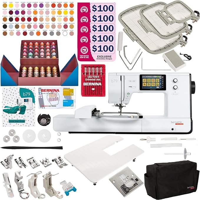 Bernette B79 Sewing & Embroidery Machine - Deluxe Embroidery Design Tools Bundle (Over $500 Embroidery Design Tools and 60 pcs Thread)