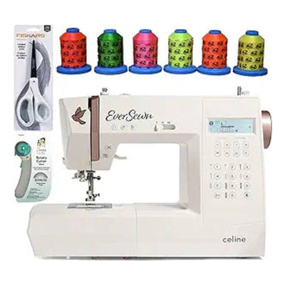 Ever Sewn EverSewn Ce line Sewing Machine Bundle with 6 Pack Threads, Scissors and Rotary Cutter - Perfect for The Creative Sewer and Quilter