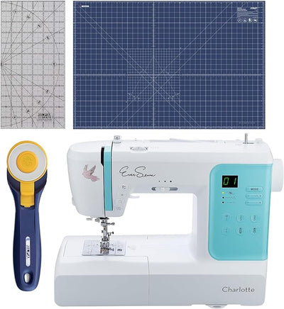 EverSewn Charlotte: 80-Stitch Computerized, Professional Quilting & Sewing Machine Bundle with Quilting and Sewing Kit - 1 Rotary Cutter, 1 Rotary Mat and 1 Non-Slip Frosted Acrylic Ruler
