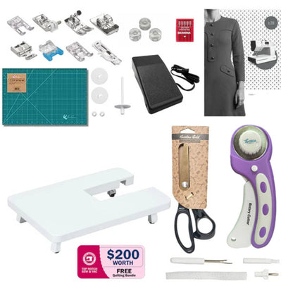 Bernette B38 Affordable Computerized Sewing Machine with Quilting and Sewing Kit - 1 Rotary Cutter, 1 Rotary Mat and 1 Non-Slip Frosted Acrylic Ruler for Creative Sewing Enthusiasts