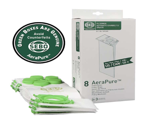 SEBO X, C, G, 370 Series AeraPure Filter Bags 5093AM - 8 pack