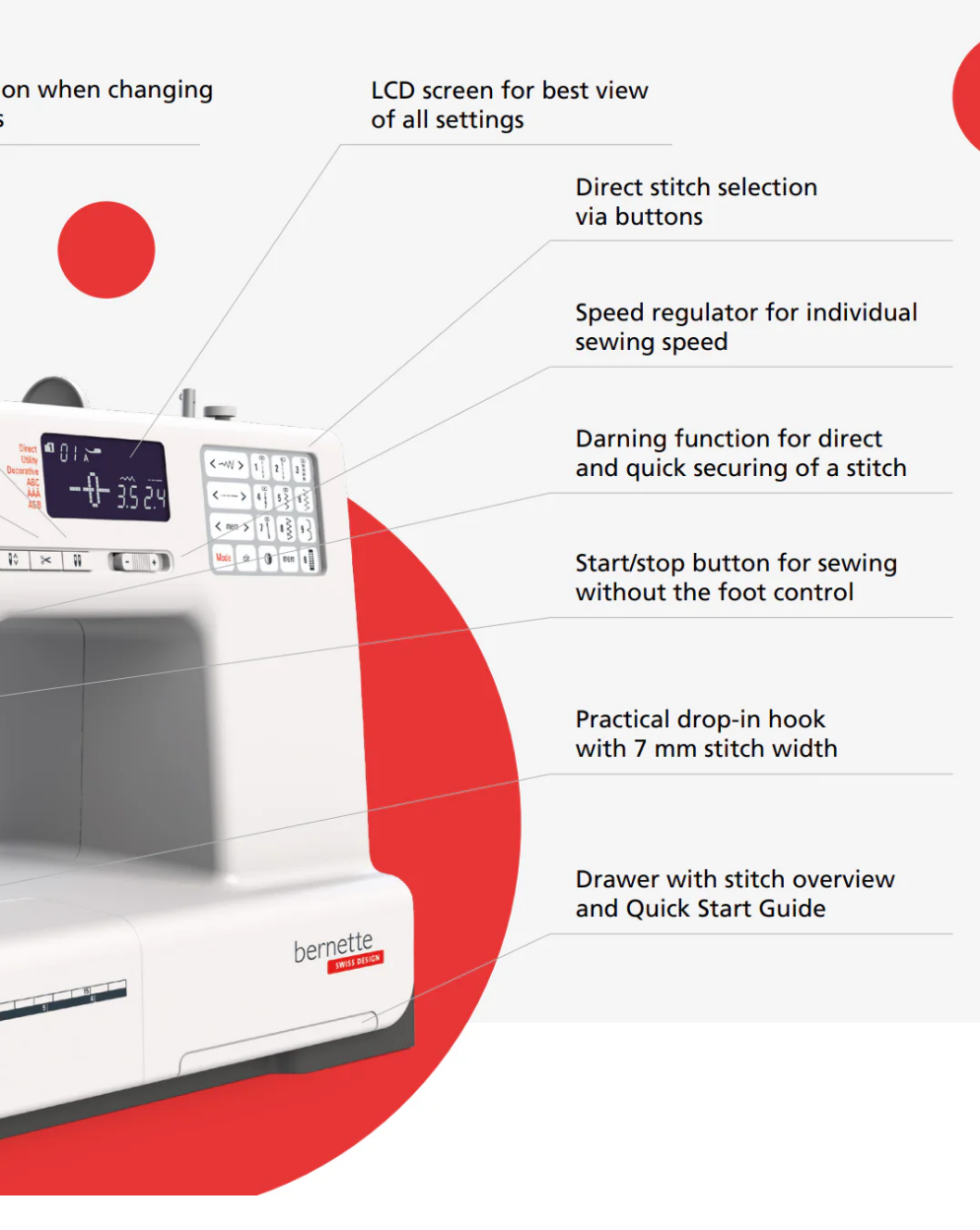 Bernette B38 Swiss Design Computerized Sewing Machine features