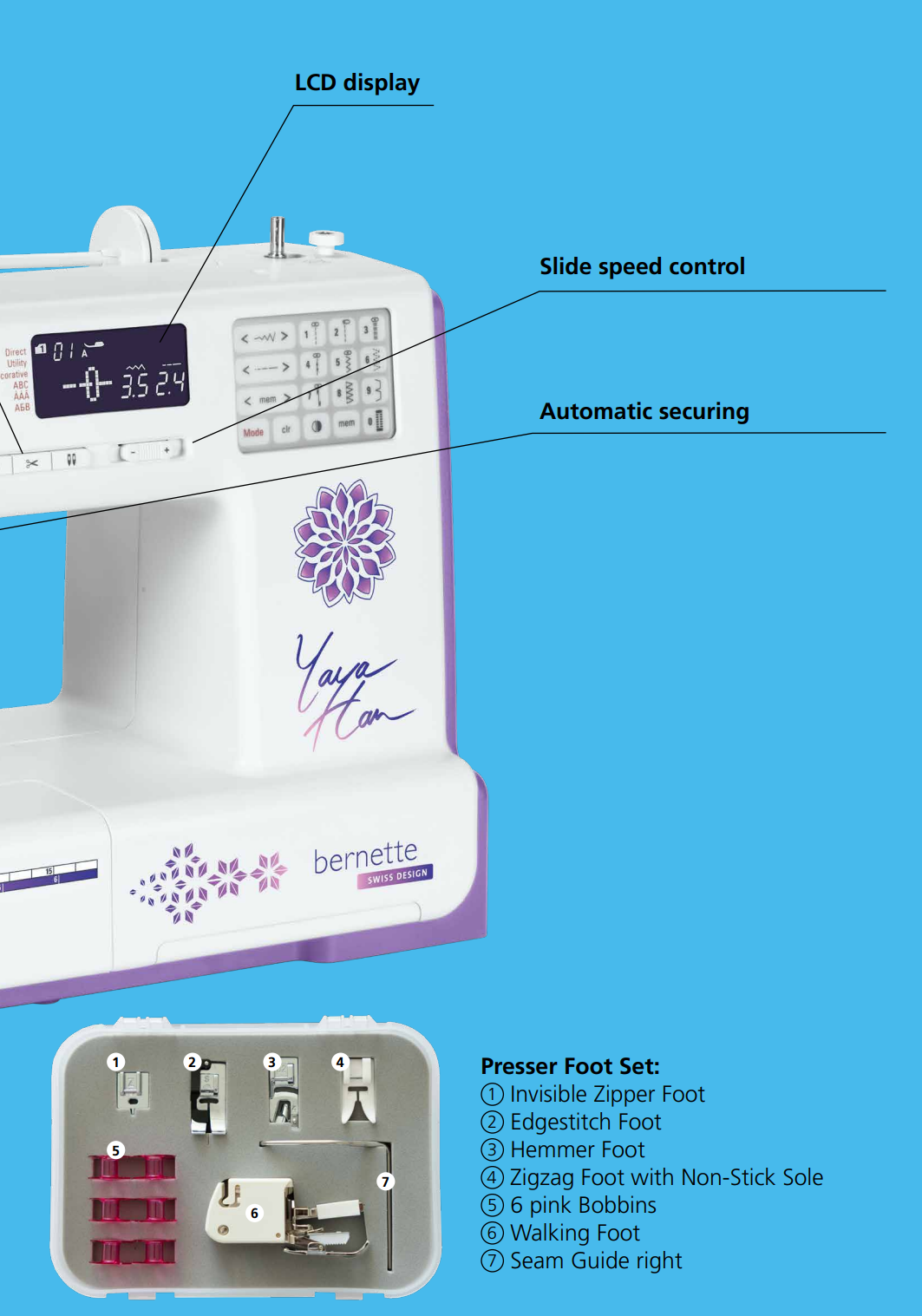Bernette b38 Yaya Han Edition Sewing Machine features
