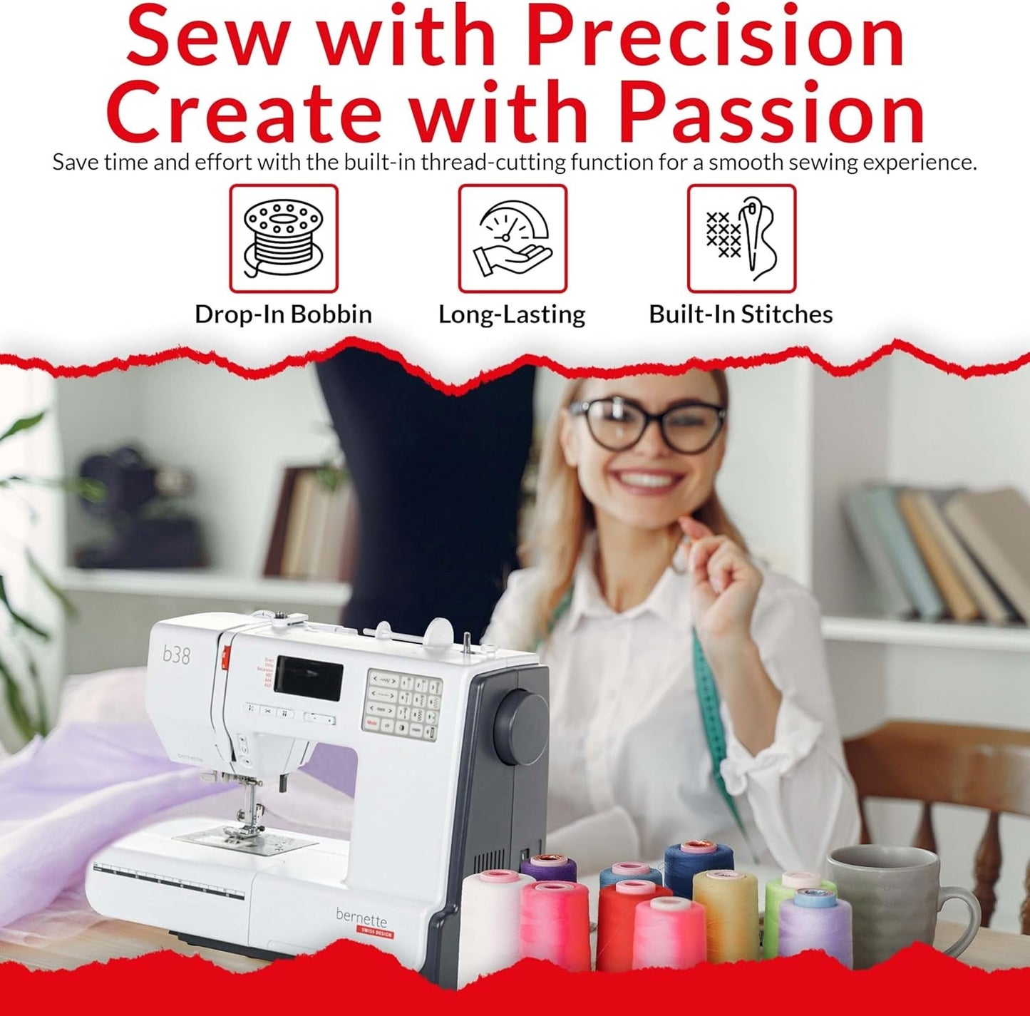 Bernette b38 Sewing Machine + Premium Carry Tote Bag Bundle – Computerized Precision for Confident Sewing