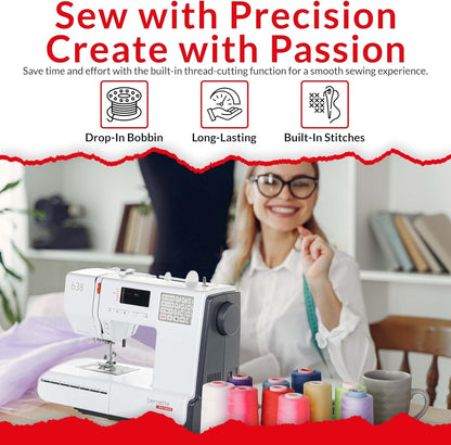 Bernette b38 Sewing Machine + Premium Carry Tote Bag Bundle – Computerized Precision for Confident Sewing