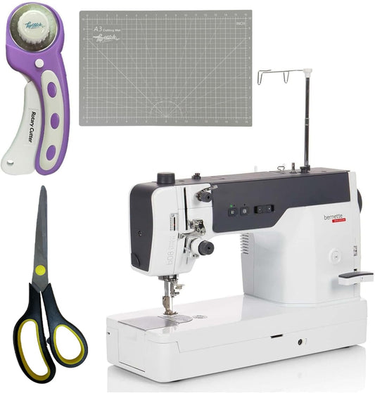 Bernette b08 Straight Stitch Sewing Machine + Rotary Cutter, 12×18 Cutting Mat & Hamilton Gold Scissors – Precision Power for Quilting & Sewing Professionals
