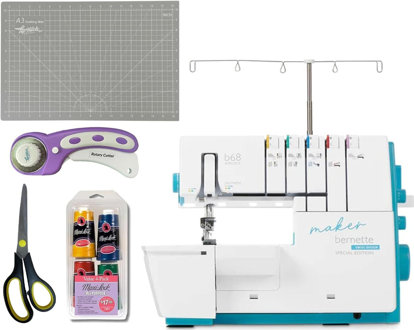 Bernette b68 Maker AIRLOCK Serger & Coverstitch Starter Bundle