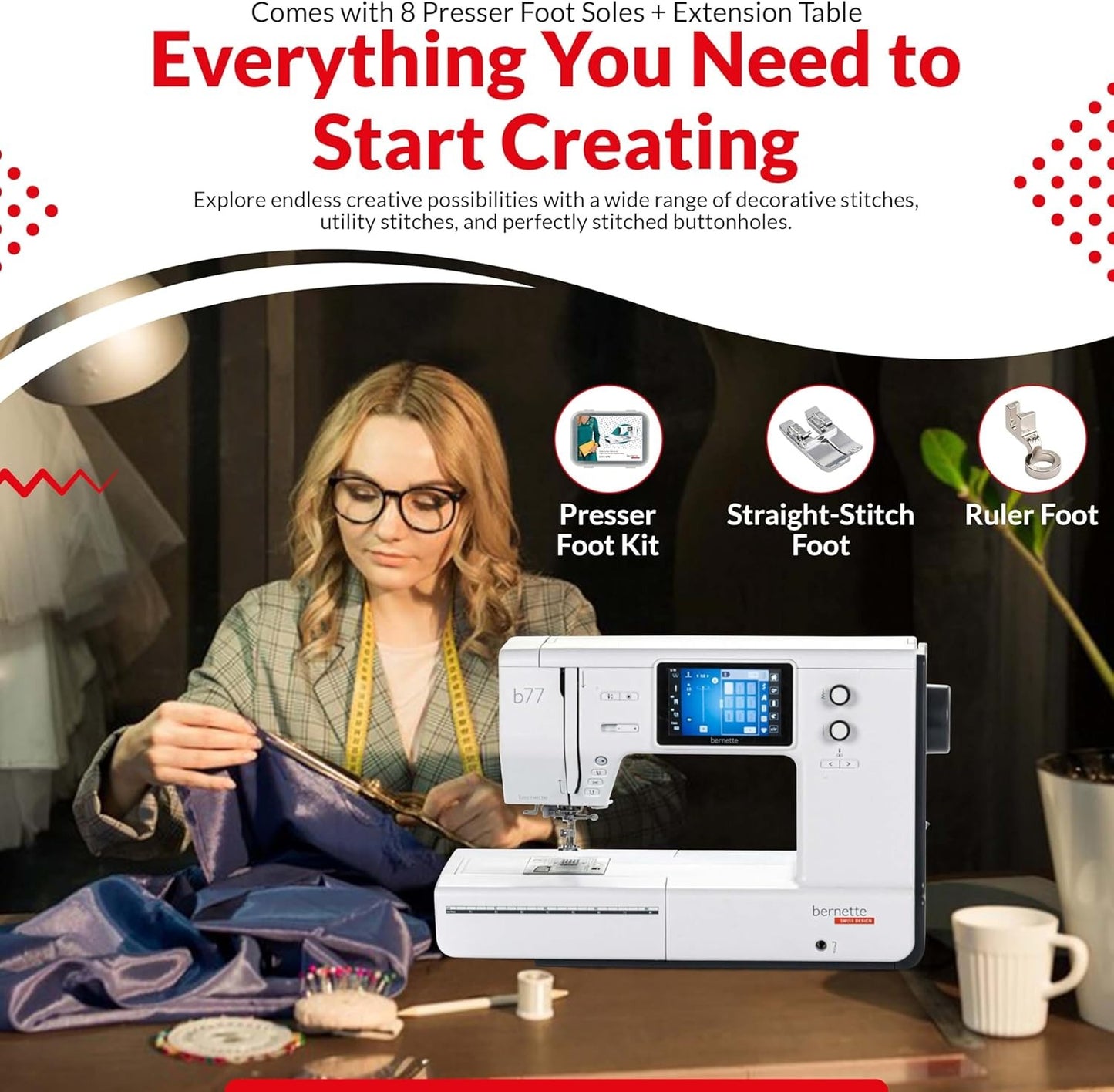 Bernette b77 Sewing & Quilting Machine + Top Stitch Cutting Set – Computerized Precision Meets Creative Freedom