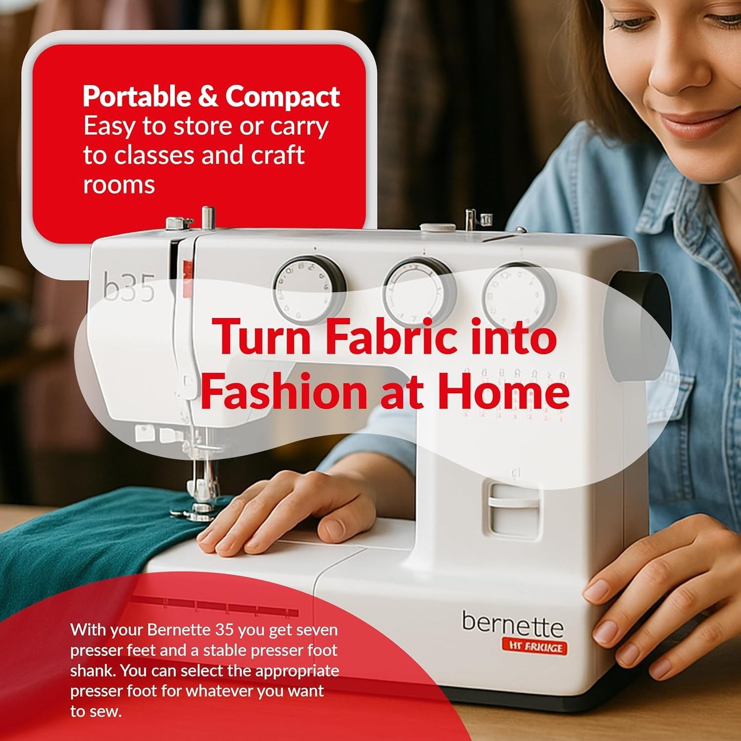 Bernette B35 Complete Sewing Machine Kit with 23 Stitches, Presser Feet, Cutting Mat, Scissors, and Sewing Accessories