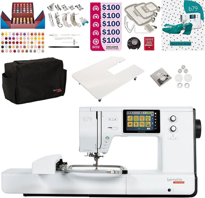 Bernette B79 Sewing & Embroidery Machine Combo – Computerized Touchscreen Machine with 3 Hoops, EverSewn Thread Set & $500+ Embroidery Design Tools Bundle