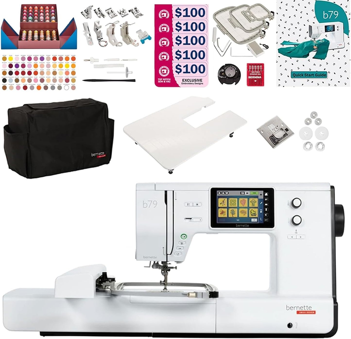 Bernette B79 Sewing & Embroidery Machine Combo – Computerized Touchscreen Machine with 3 Hoops, EverSewn Thread Set & $500+ Embroidery Design Tools Bundle