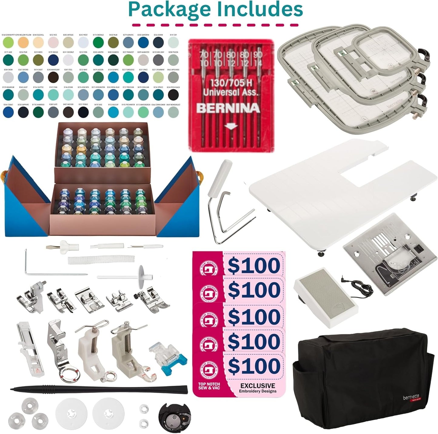 Bernette B79 Sewing & Embroidery Machine Combo – Computerized Touchscreen Machine with 3 Hoops, EverSewn Thread Set & $500+ Embroidery Design Tools Bundle