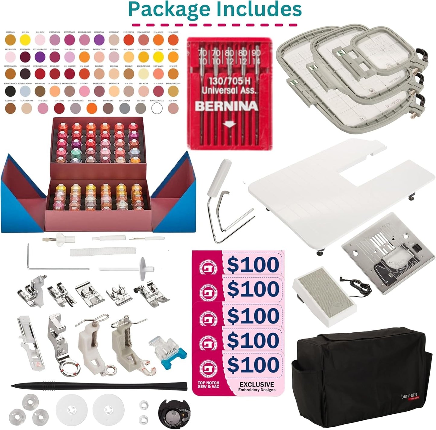 Bernette B79 Sewing & Embroidery Machine Combo – Computerized Touchscreen Machine with 3 Hoops, EverSewn Thread Set & $500+ Embroidery Design Tools Bundle