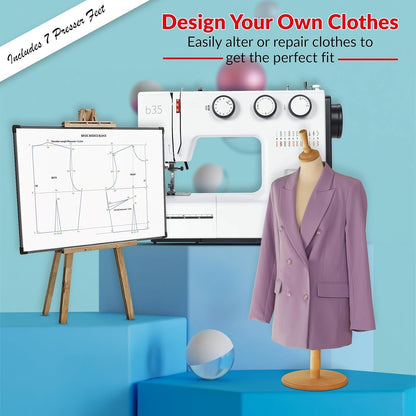 Bernette B35 Complete Sewing Machine Kit with 23 Stitches, Presser Feet, Cutting Mat, Scissors, and Sewing Accessories