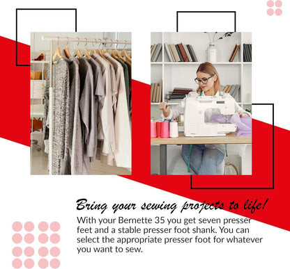 Bernette B35 Complete Sewing Machine Kit with 23 Stitches, Presser Feet, Cutting Mat, Scissors, and Sewing Accessories